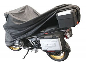 Photo of cover on motorcycle - hard cases showing